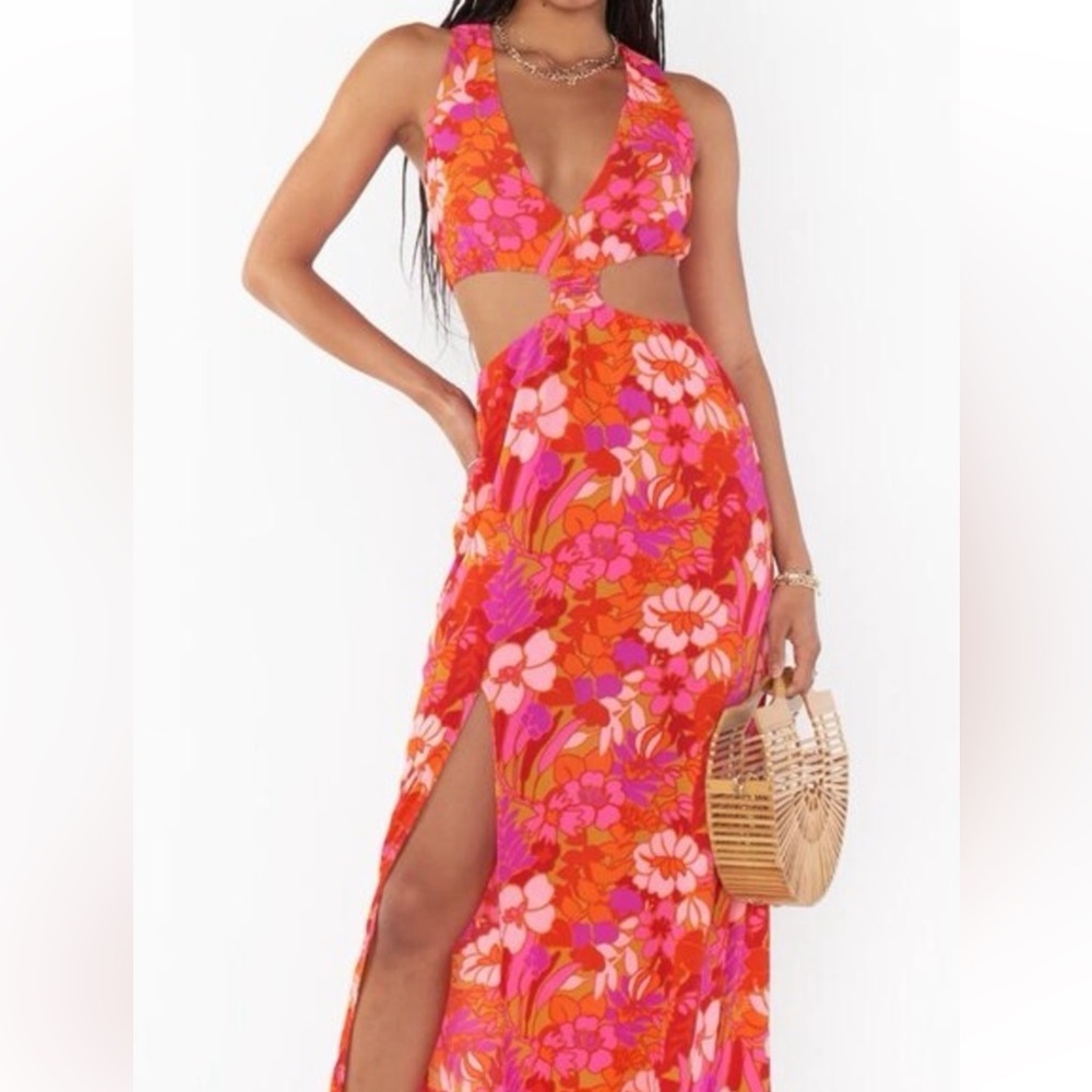 Show Me Your MuMu Pink Orange Floral Cutout Maxi Dress